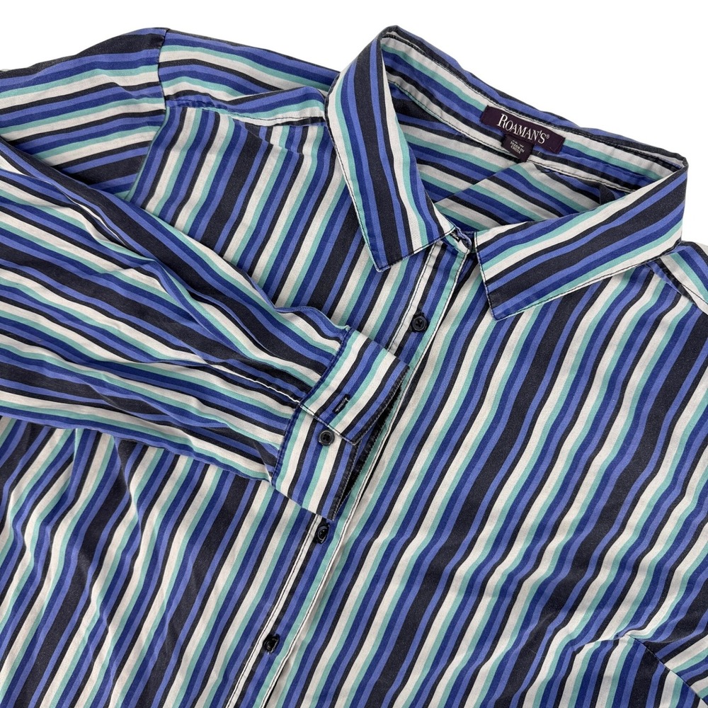 Roaman's Blue Striped Button Down Shirt Plus Size 26W ‎ Long Sleeve Cotton Blend
